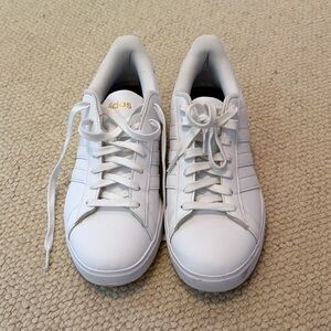 adidas White Leather Low-Top Sneakers with Gold Logo